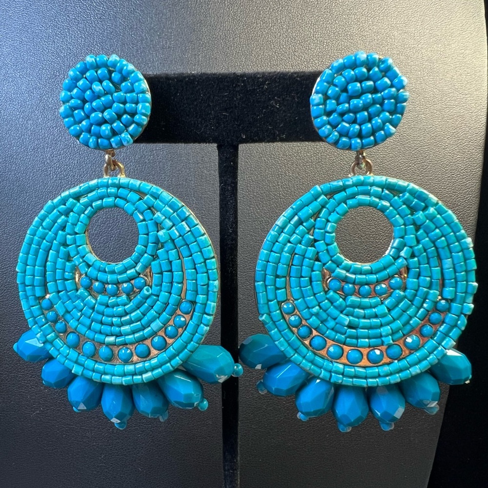 Turquoise Beaded Statement Earrings - image 1